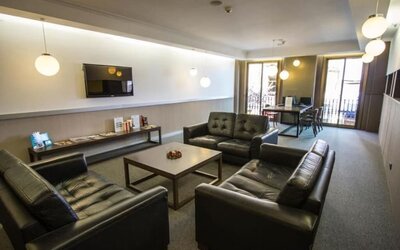 Lobby seating at Hotel Moderno Barcelona.