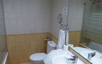 Guest bathroom at Hotel Moderno Barcelona.
