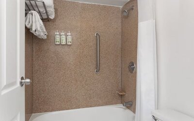 Guest bathroom at Developer Inn Downtown Orlando.