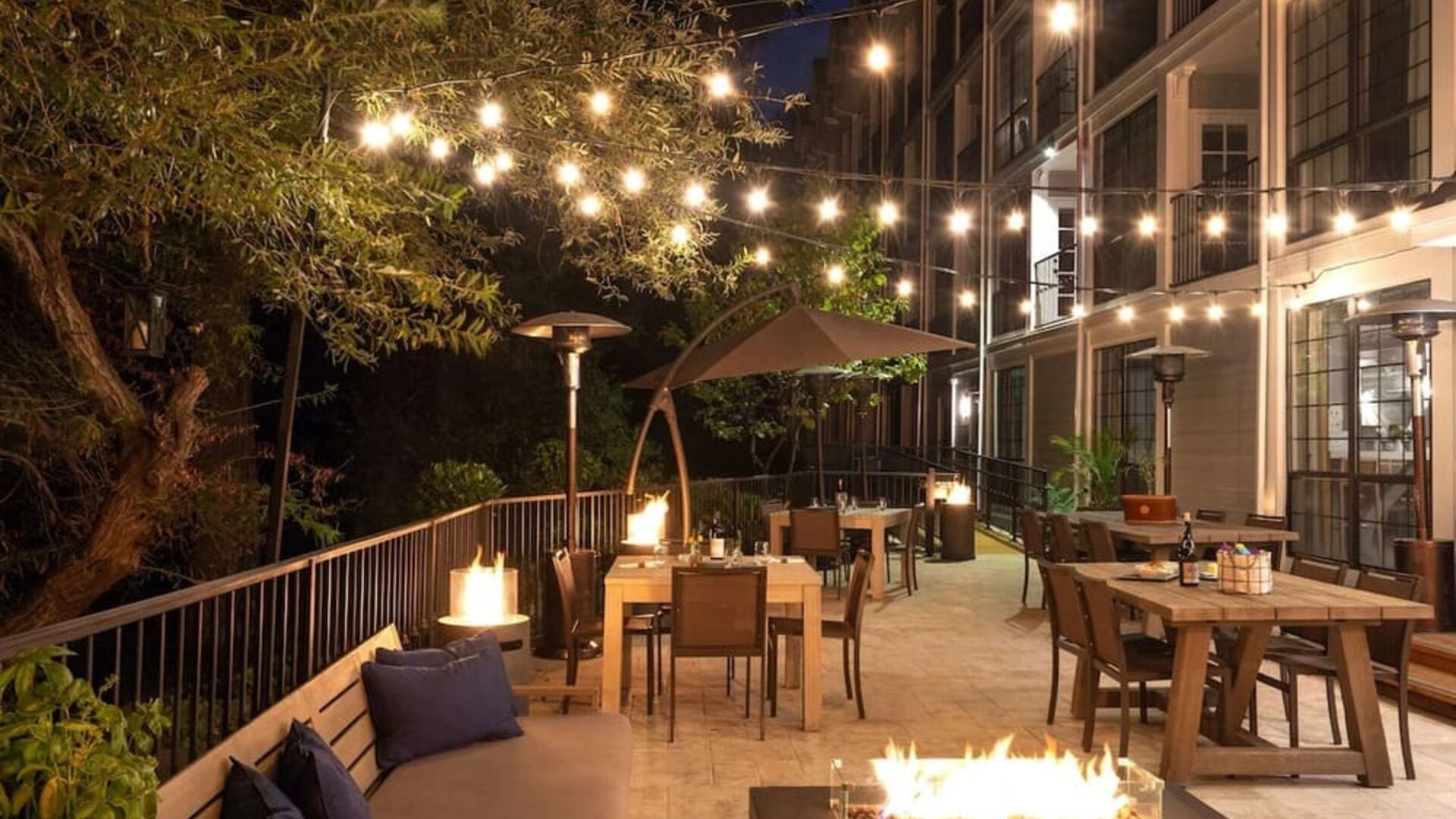 Hotel terrace at The Inn At Saratoga, Tapestry Collection By Hilton.
