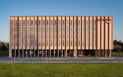 Hotel exterior at Hampton By Hilton Riga Airport.