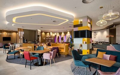 Hotel bar and lounge at Hampton By Hilton Riga Airport.