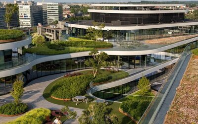 Hotel exterior at Hilton Garden Inn Brussels Airport.