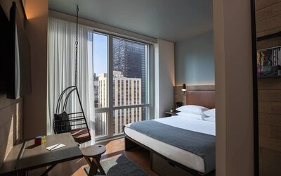 Day room at at Moxy NYC Downtown.