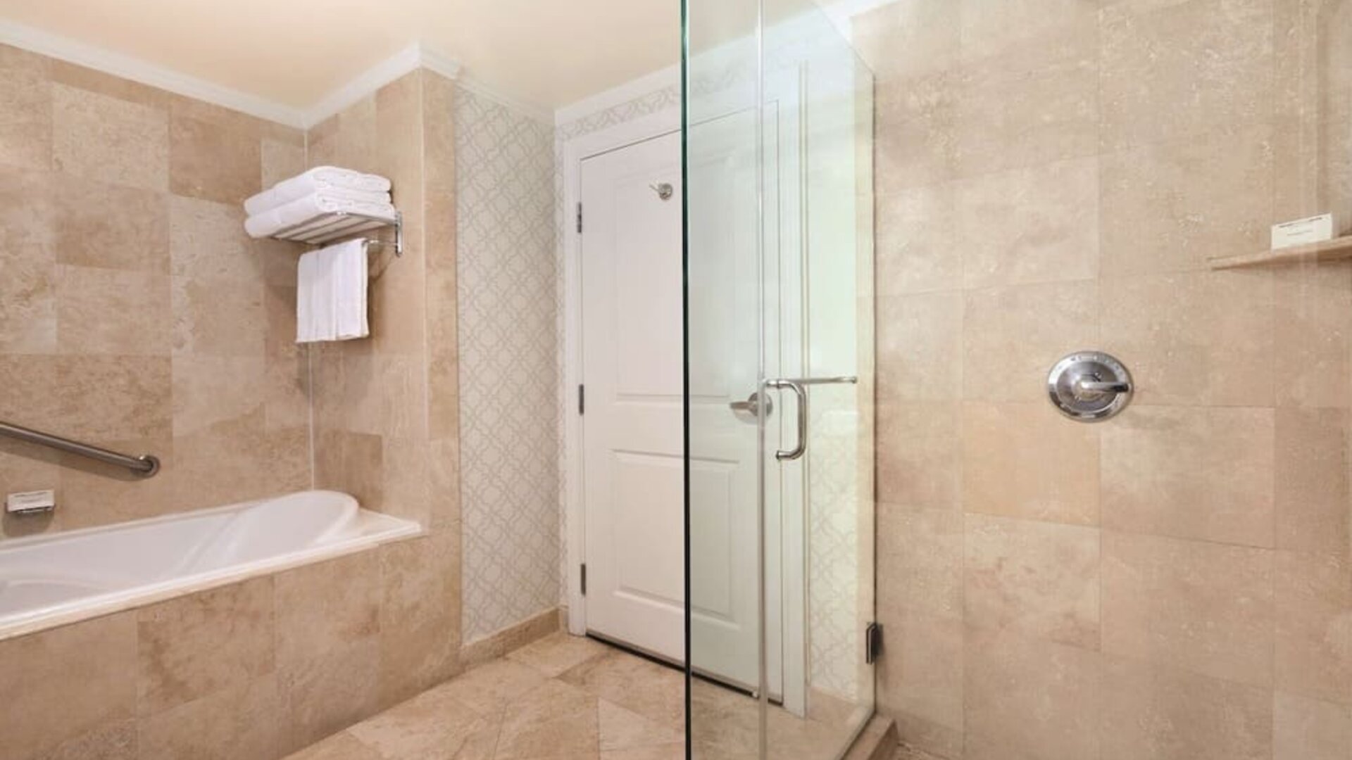 Modern bathroom at Hilton Los Angeles/San Gabriel with modern facilities and plush towels.