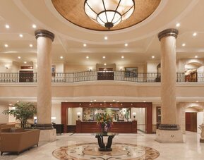 Reception at Hilton Los Angeles/San Gabriel with cozy seating to unwind.