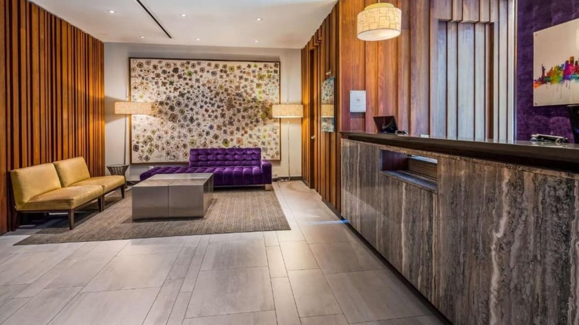Lobby and coworking lounge at Best Western Premier Herald Square.