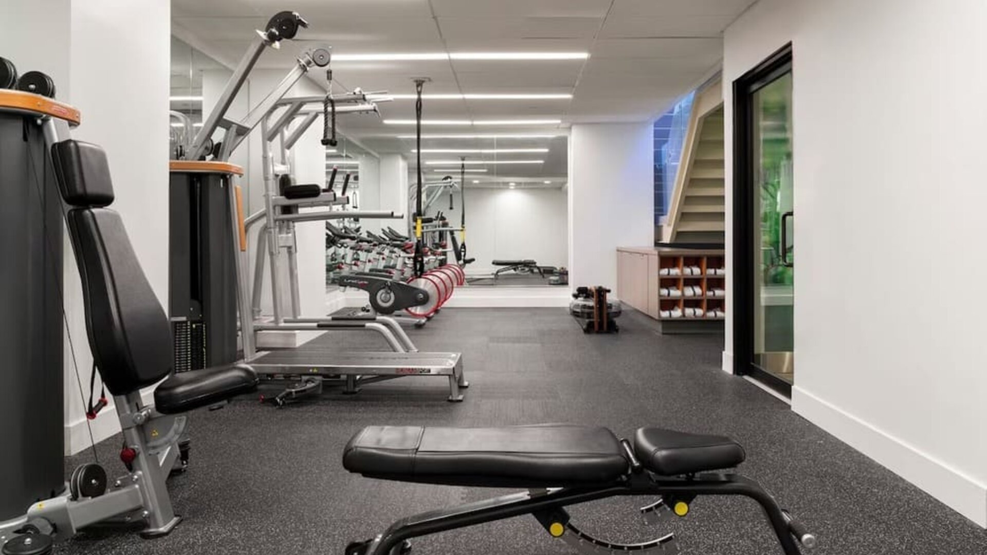 Fully equipped gym at EVEN Hotel Brooklyn By IHG.