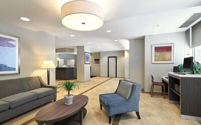 Lobby with comfortable seating at Candlewood Suites Times Square.