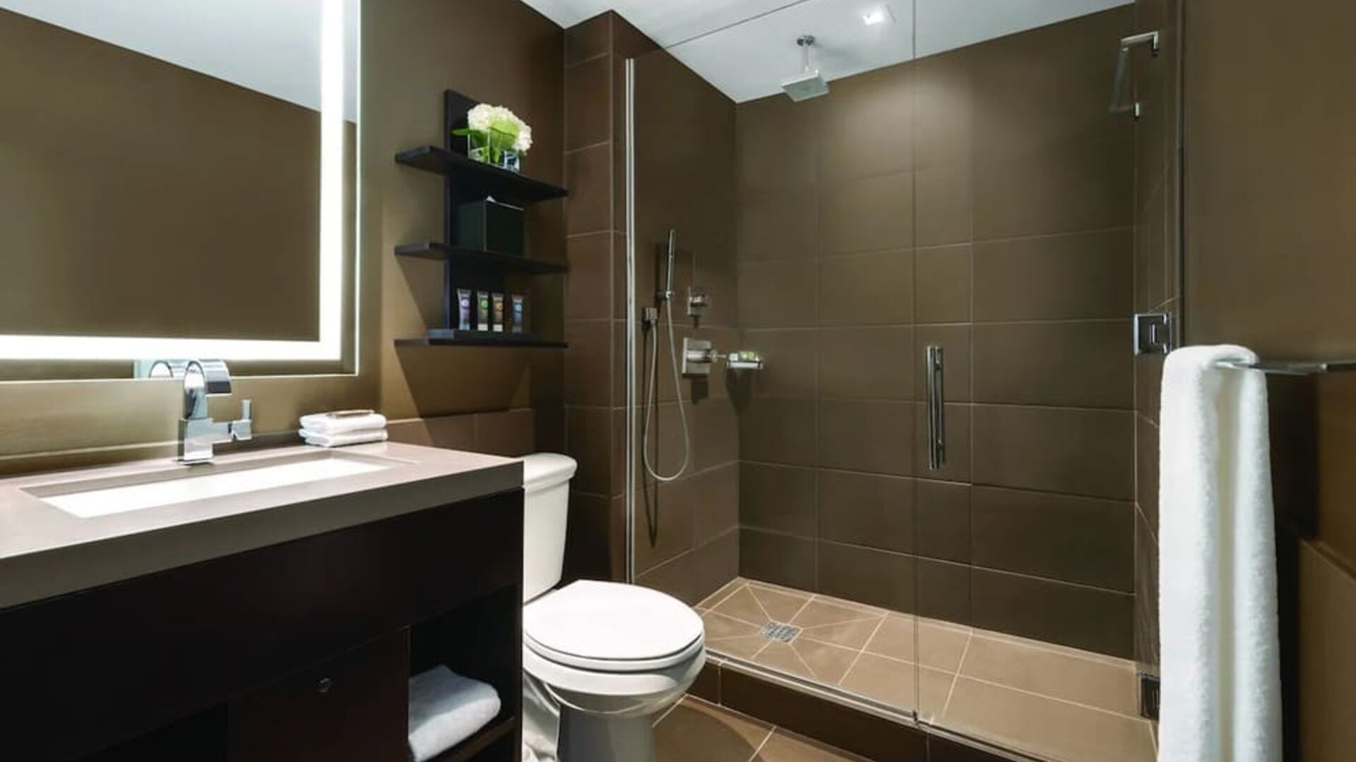 Modern bathroom at M Social Hotel Times Square.