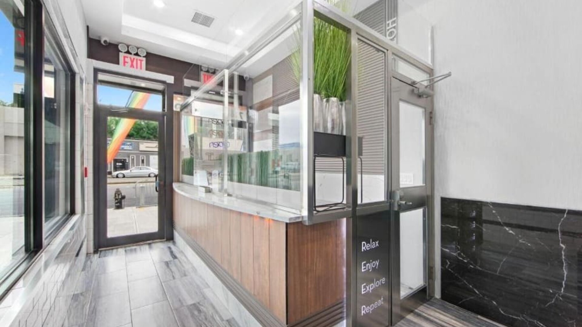 Bright, welcoming reception at Hotel 365 Bronx.