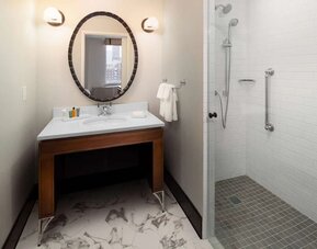 Private guest bathroom at Hilton Brooklyn New York.
