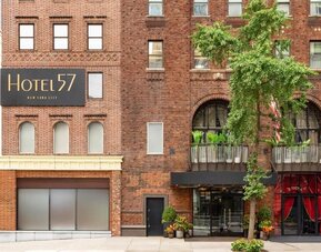 Hotel exterior with entrance signage at Hotel 57.