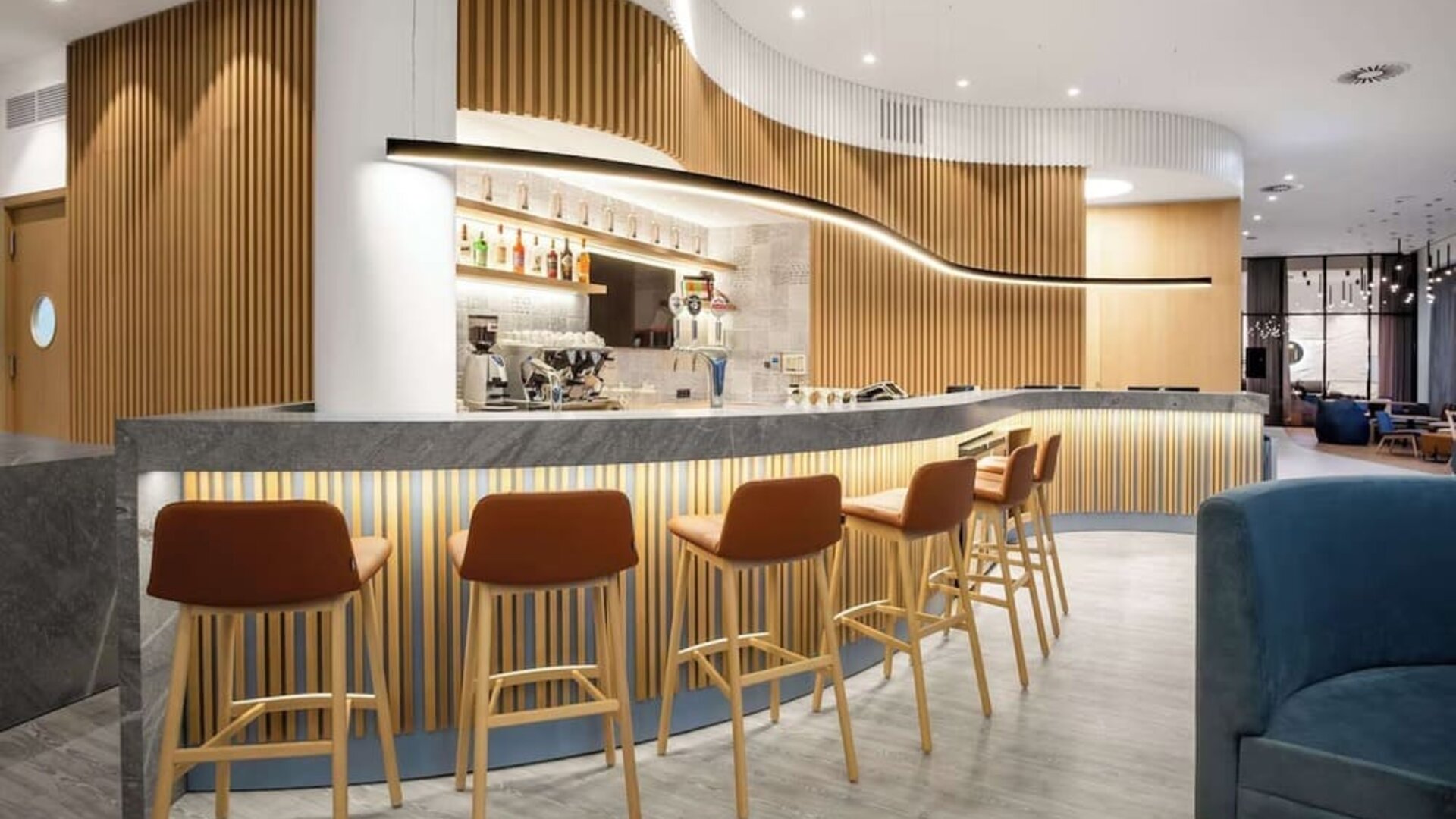 Cozy hotel bar and lounge at Hampton By Hilton Tallinn.