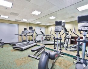 Fitness center at Marriott SpringHill Suites Naperville/Warrenville with treadmills, ellipticals, and mirrored wall.
