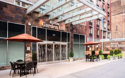 Exterior entrance of Hilton Garden Inn New York/West 35th Street.
