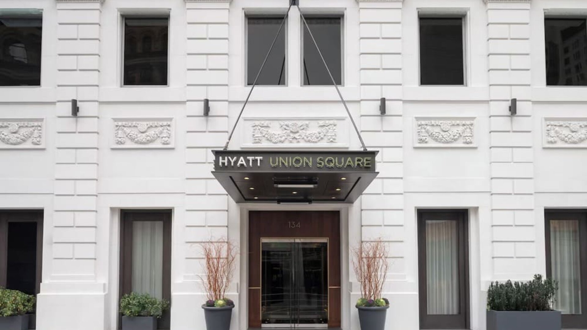Front entrance of Hyatt Union Square New York in Manhattan.