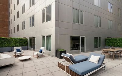 Outdoor terrace lounge with seating and relaxation area at Hyatt Union Square New York.