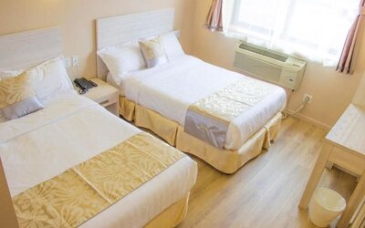 Comfortable twin-bed guest room with bright interiors and modern accommodations at Phoenix Hotel Brooklyn Sunset Park.