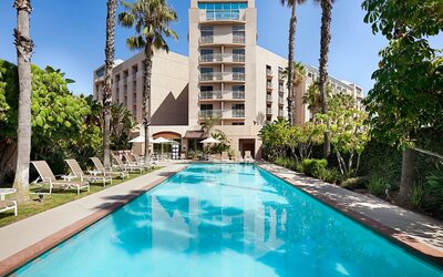 Refreshing outdoor pool at Embassy Suites By Hilton Brea North Orange County.