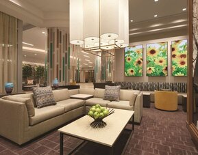 Lobby and coworking lounge at Hyatt Place West End Georgetown.