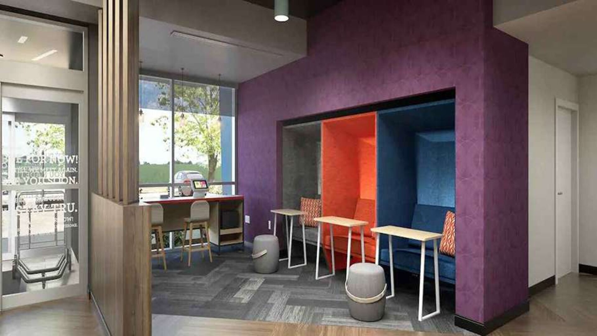 Funky work cubicles idea for coworking at Tru by Hilton Edinburg.