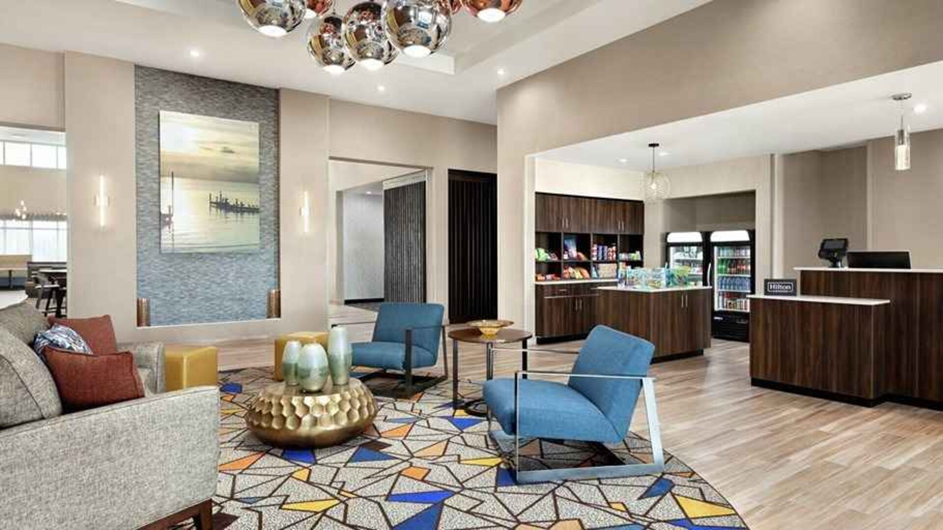 comfortable lobby lounge area for coworking at Homewood Suites by Hilton Harlingen.