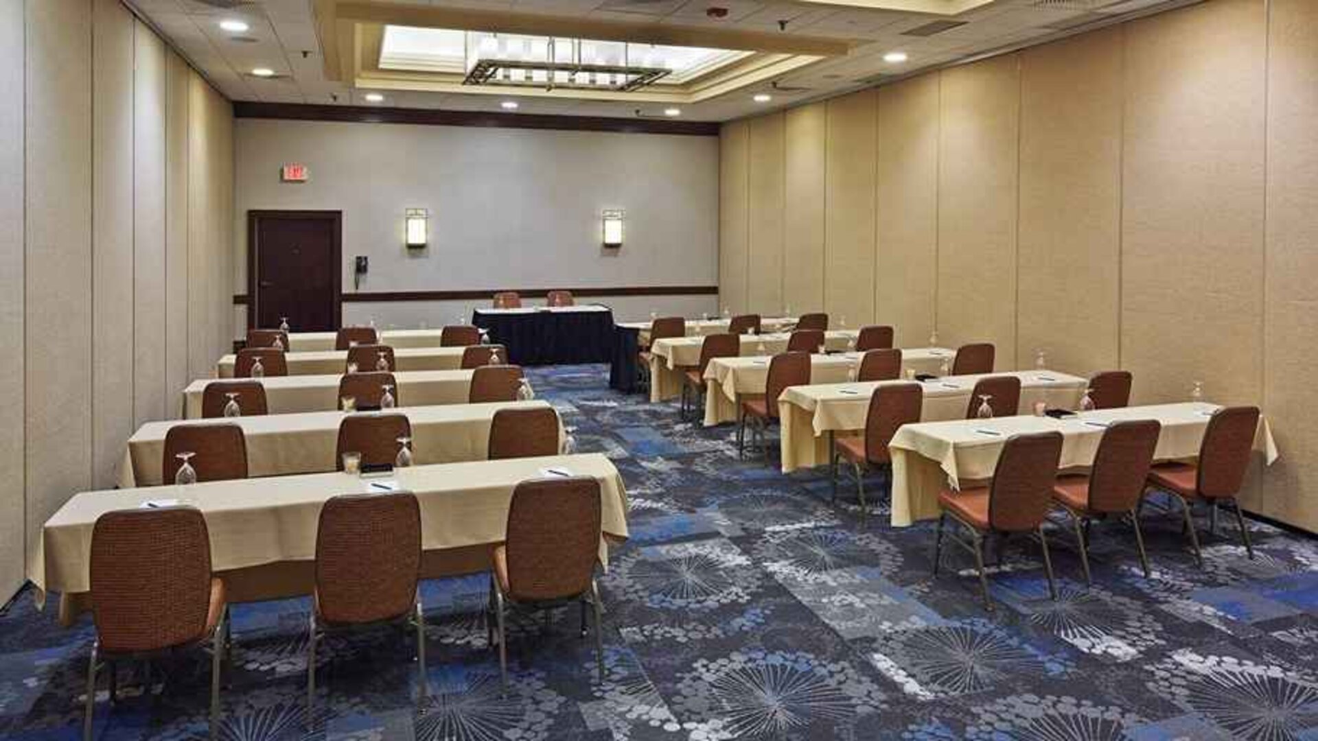 spacious and well-equipped meeting room at Hilton Raleigh North Hills.