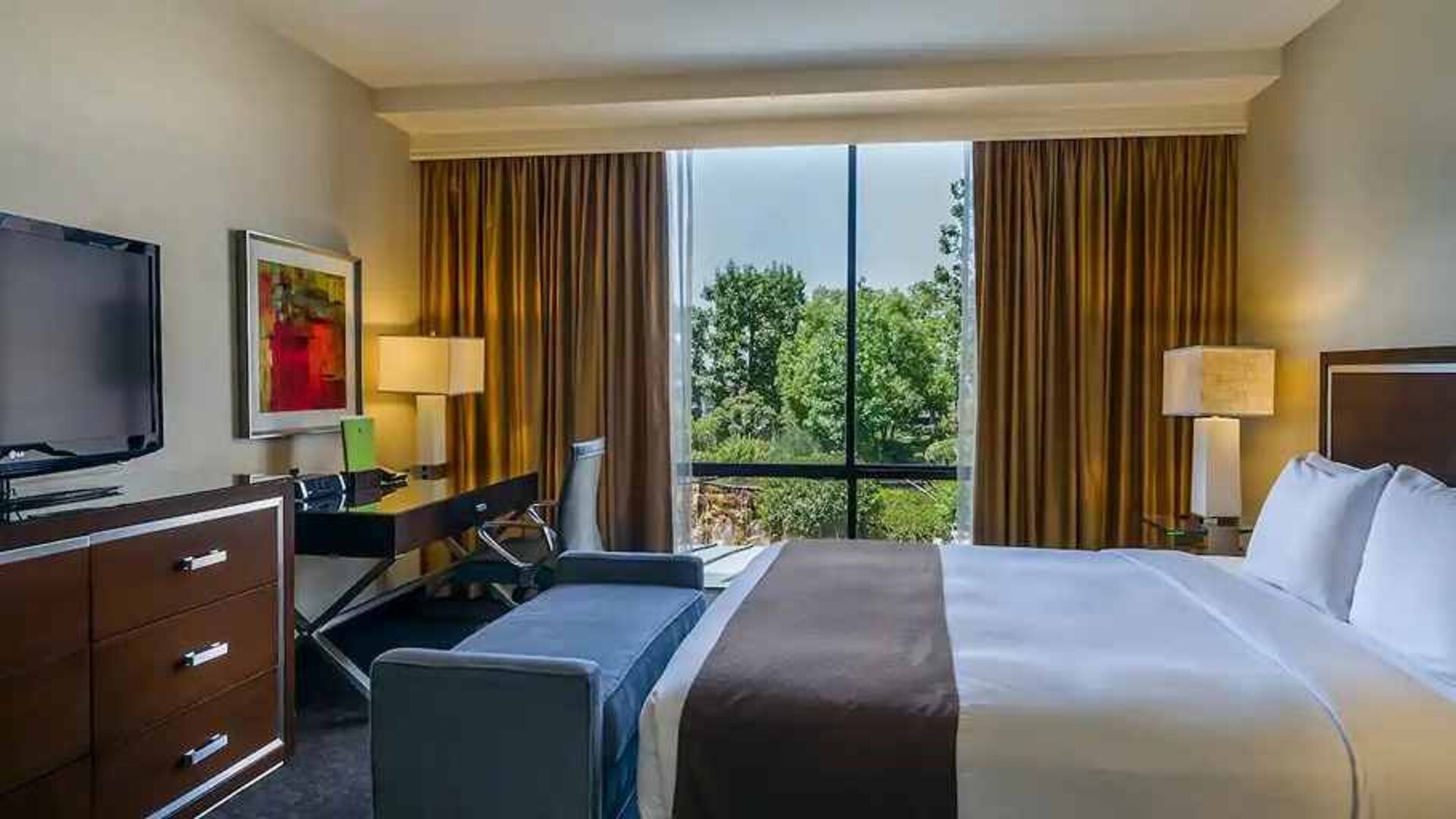 Beautiful king suite with natural light at DoubleTree by Hilton Los Angeles Downtown.