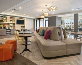 Stylish lobby area perfect as working space at the Home2 Suites by Hilton Warminster Horsham.