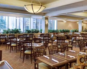 Restaurant area perfect as workspace at the DoubleTree by Hilton Omaha-Downtown.