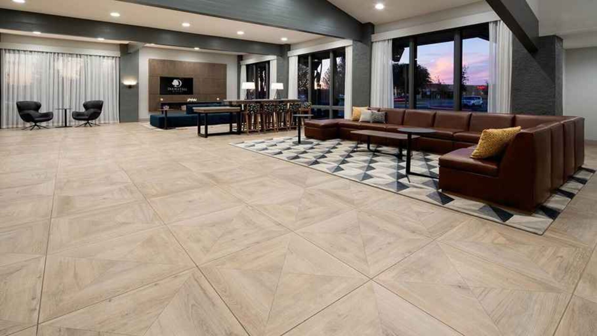 Comfortable lobby and coworking space at DoubleTree by Hilton Hotel Bakersfield.