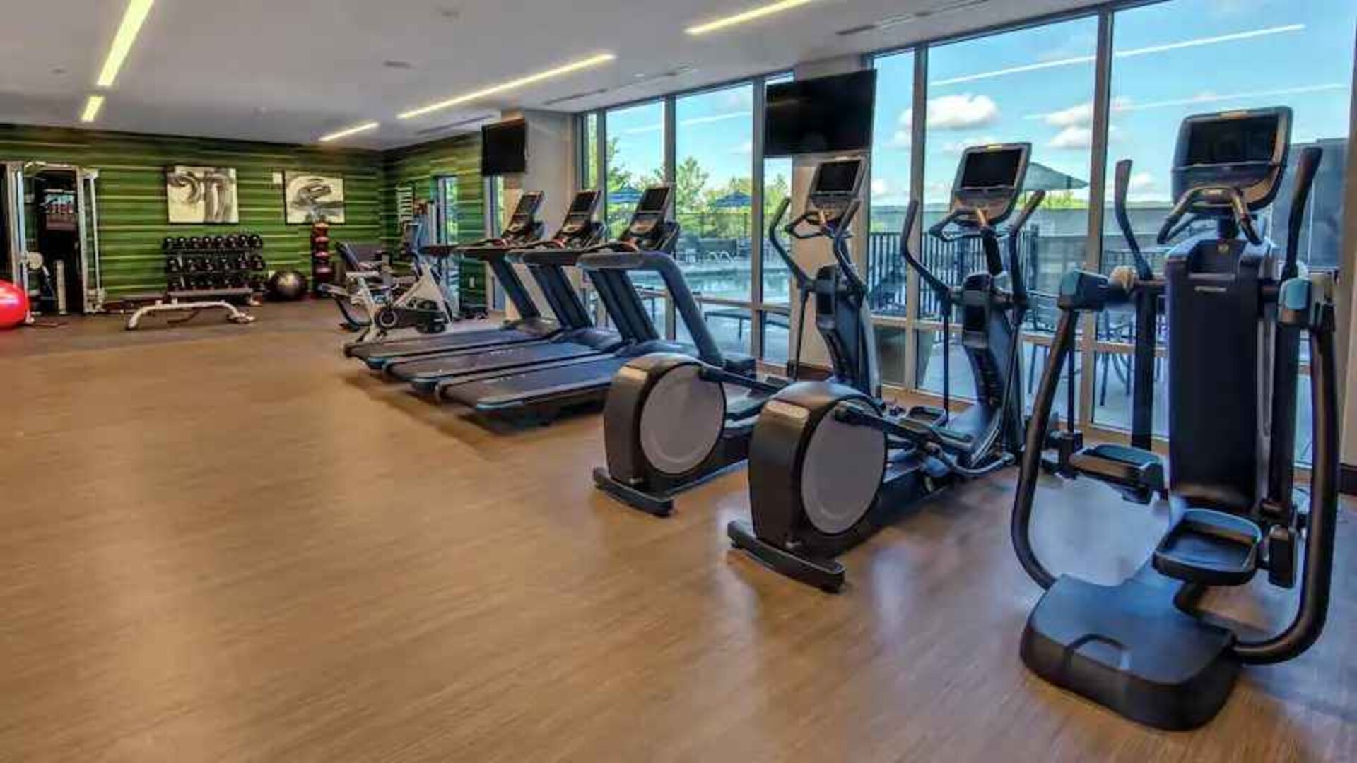 Fitness center with treadmills and machines at the Hilton Franklin Cool Springs.
