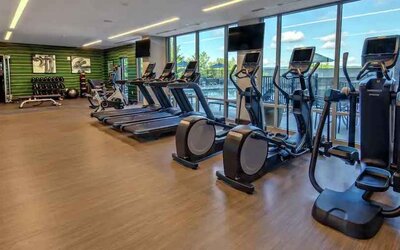 Fitness center with treadmills and machines at the Hilton Franklin Cool Springs.