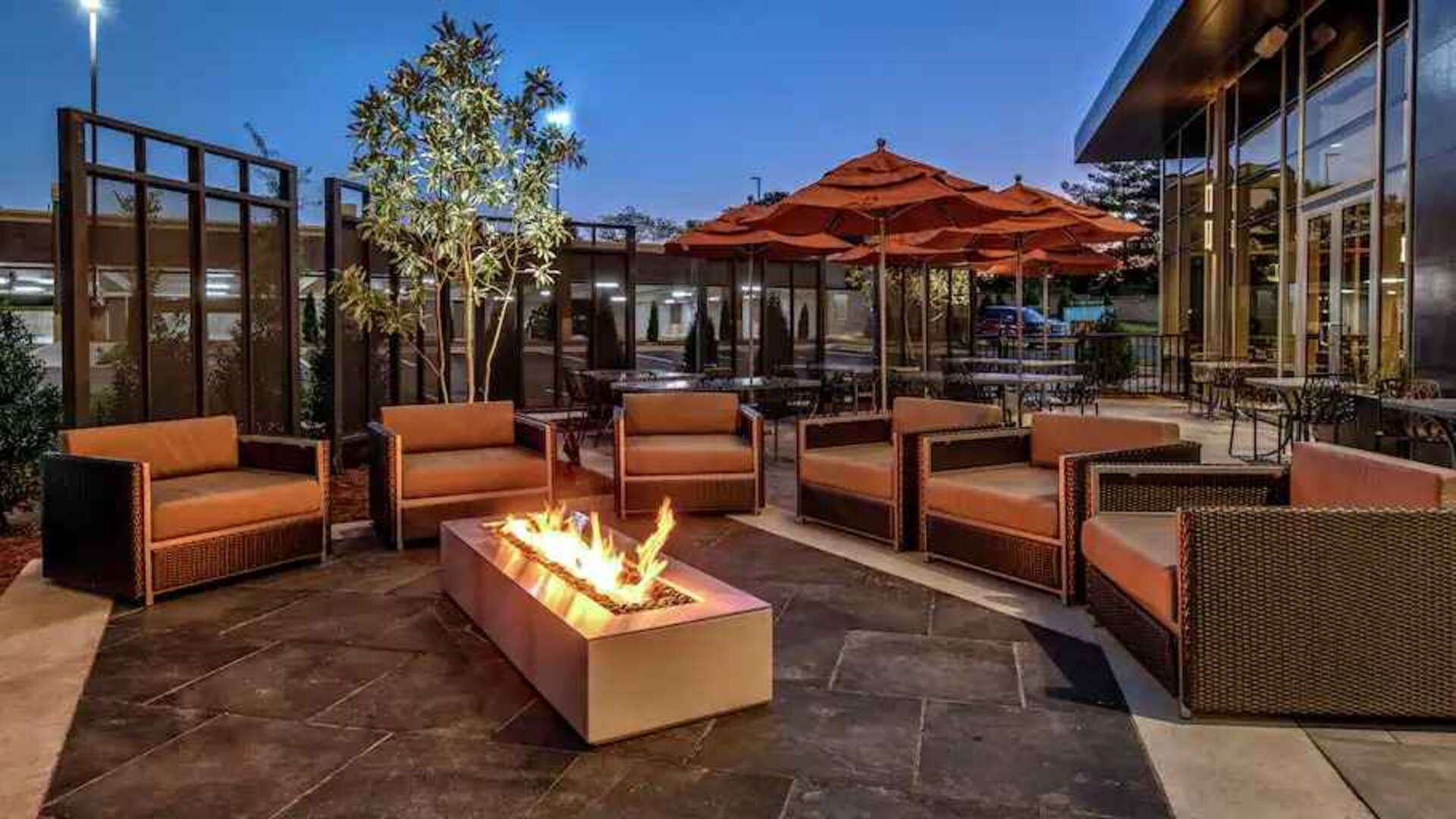 Beautiful terrace by the firepit perfect as workspace at the Hilton Franklin Cool Springs.