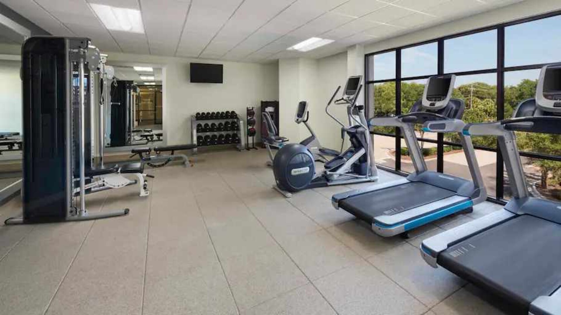 Fully equipped fitness center at the DoubleTree by Hilton Myrtle Beach.