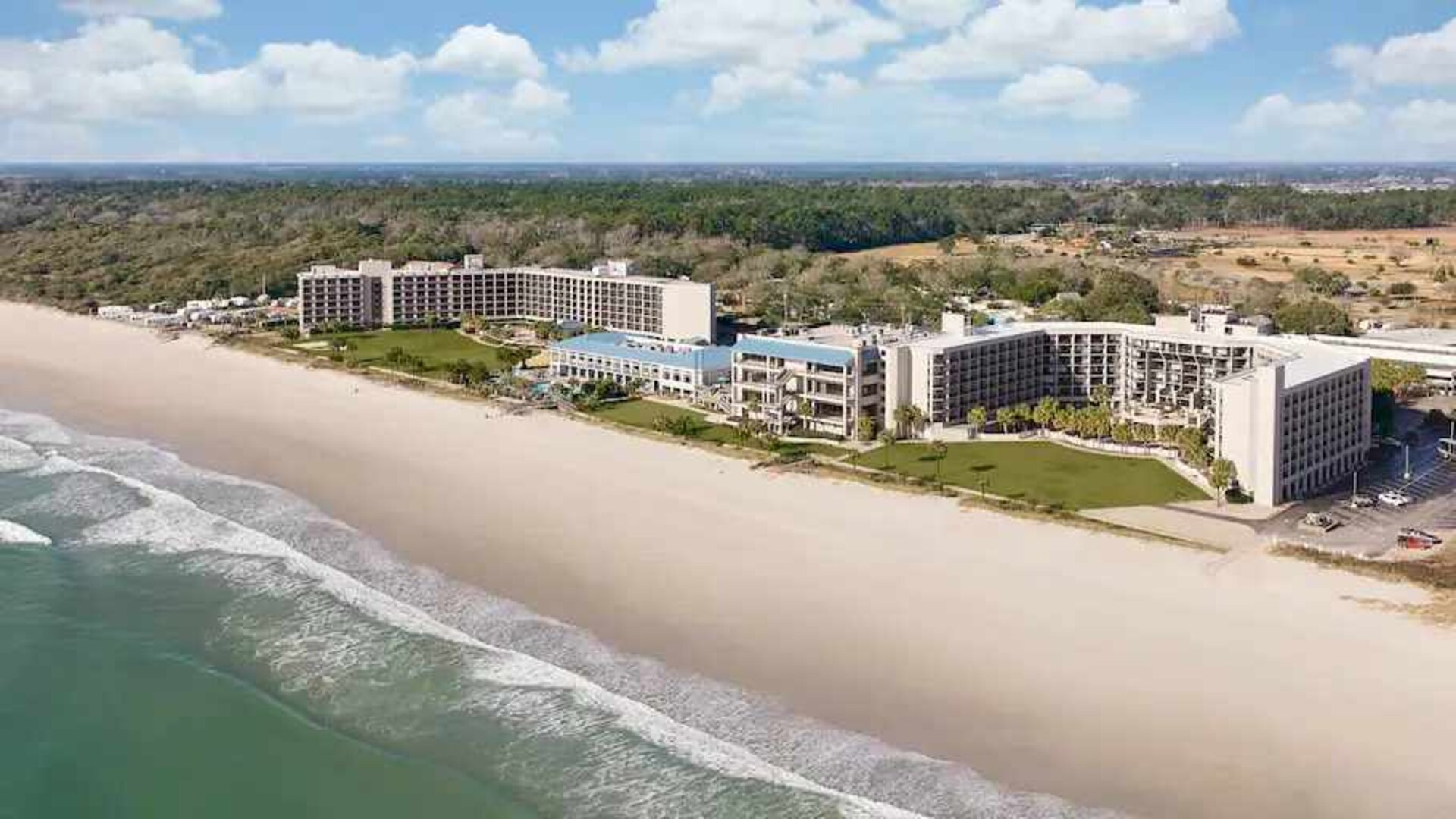 Stunning aerial view of the beach at the DoubleTree by Hilton Myrtle Beach.