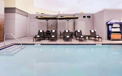 Relaxing indoor pool at the Hampton Inn & Suites by Hilton-Irvine/Orange County Airport.