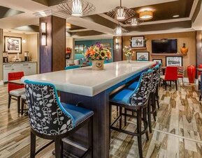 Funky lobby ideal for coworking at Hampton Inn San Francisco Airport.