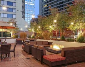 Outdoor patio perfect as workspace at the Hilton Salt Lake City Center.