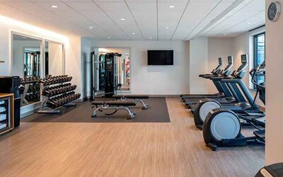 Well-equipped fitness center at at Hilton Garden Inn Austin University.