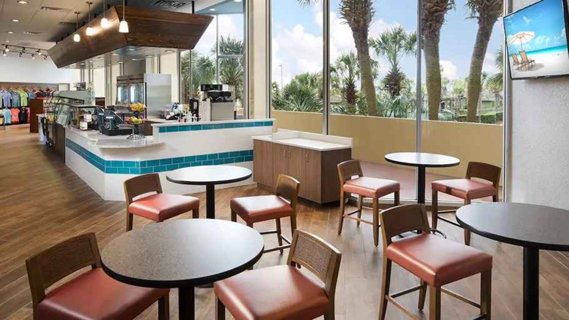 restaurant area perfect as a workspace at Hilton Myrtle Beach Resort.
