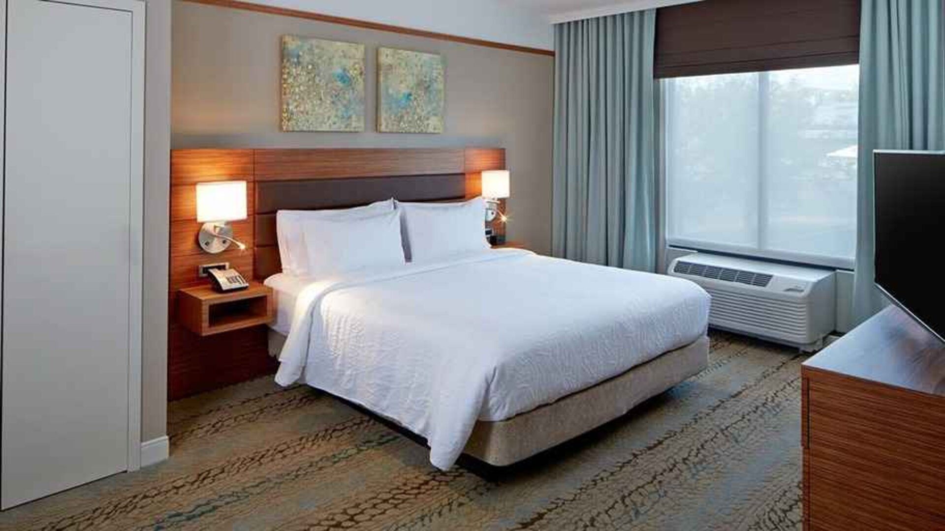 Luxury king room with TV and work area at Hilton Garden Inn Boston/Marlborough.