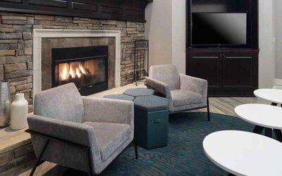 Workspace in a hotel lobby at the Hampton Inn & Suites Memphis-Beale Street.