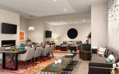 comfortable lobby lounge area ideal for coworking and remote work at Hilton Garden Inn Boulder.