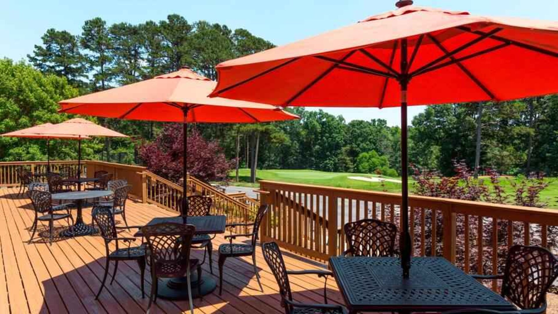 Beautiful deck overlooking the golf club at the Embassy Suites by Hilton Greenville Golf Resort Conference Center