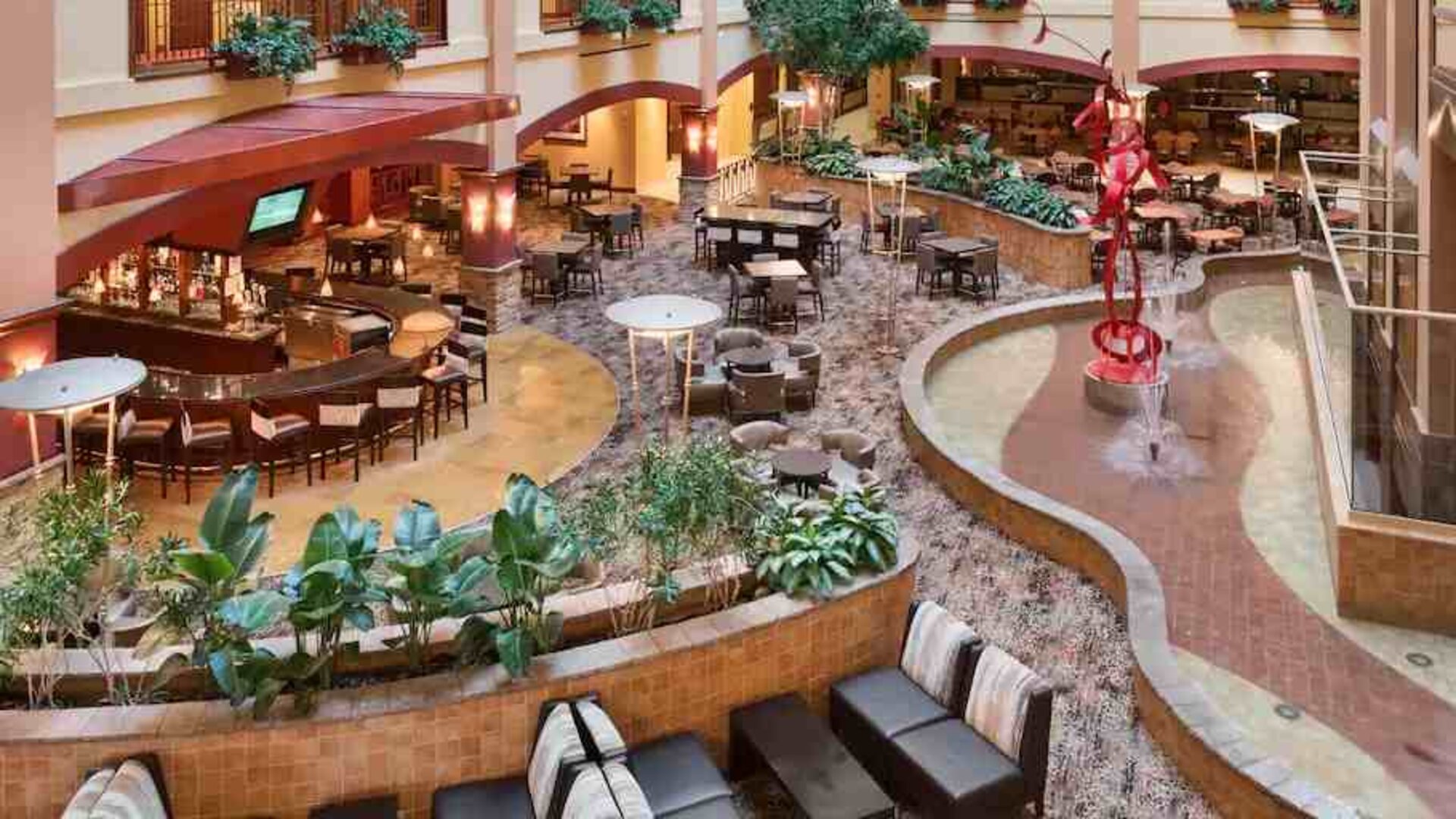 Stylish lobby area perfect as workspace at the Embassy Suites by Hilton Nashville SE Murfreesboro.