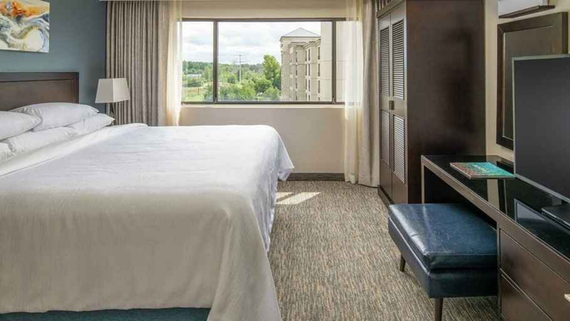 Luxurious king suite with natural light at Embassy Suites by Hilton Seattle Tacoma International Airport.