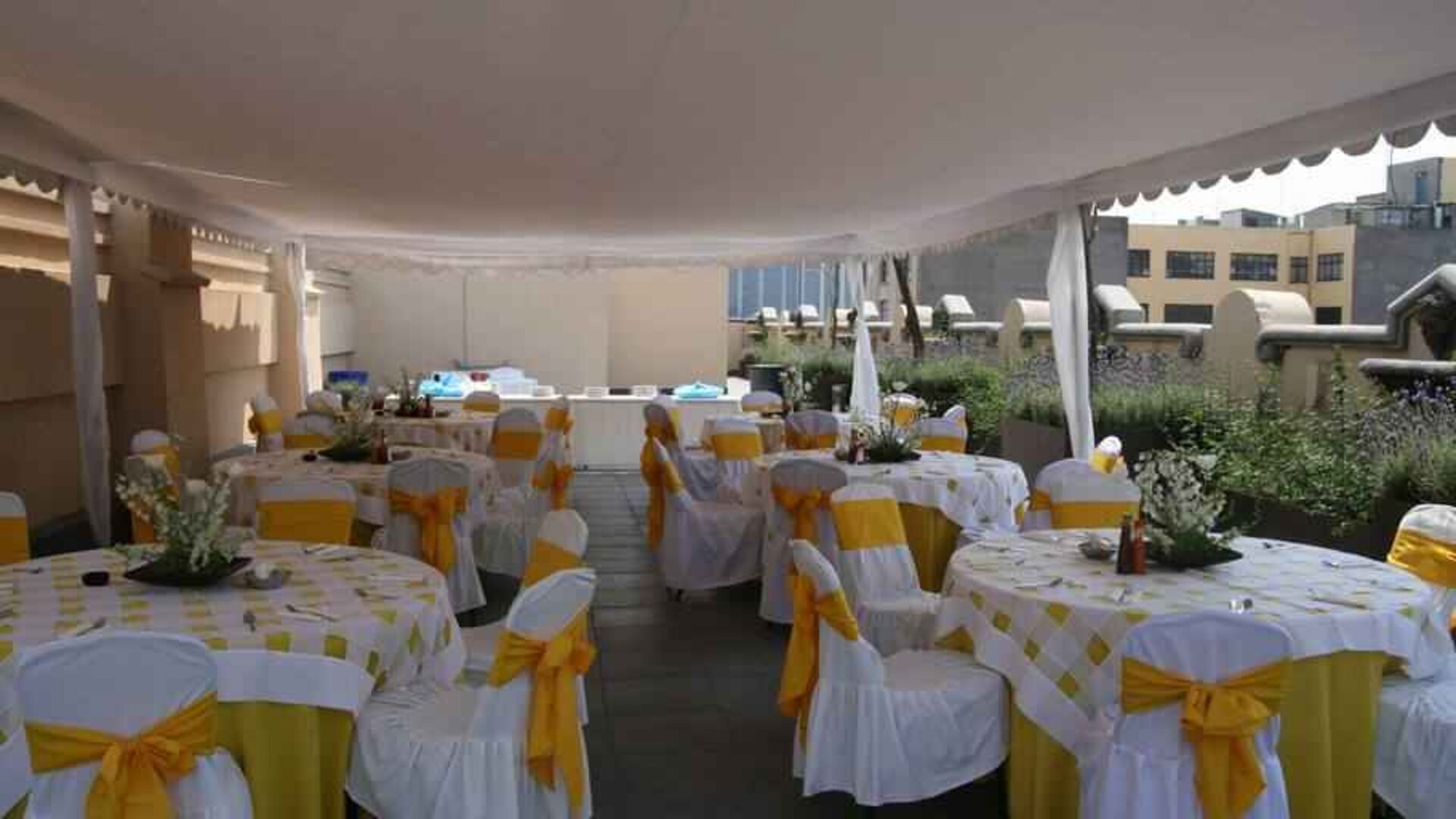 Rooftop workspace perfect for co-working at the Hampton Inn & Suites Mexico City - Centro Historico.