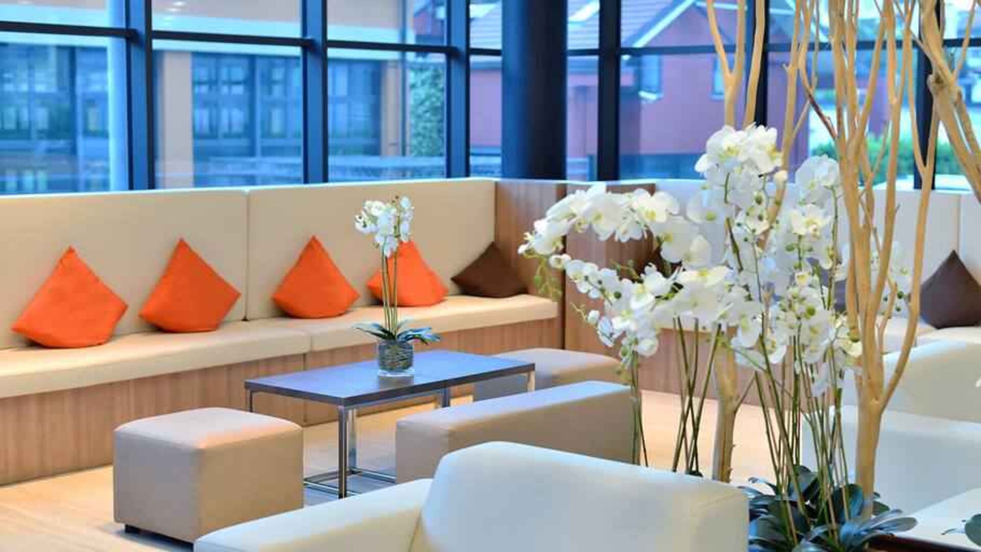 Beautiful lobby workspace at the Hilton Garden Inn Milan North.
